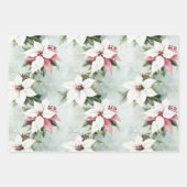 Feuille De Papier Cadeau Élégante Poinsettias de Noël Rose Blanc (Devant 2)