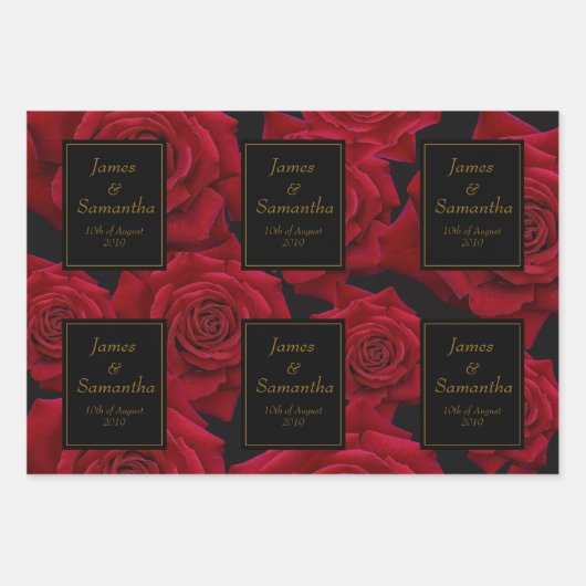Feuille De Papier Cadeau Élégante Rose rouge - Mariage (Devant)