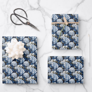 Feuille De Papier Cadeau Élégantes fleurs d'Hydrangée bleue carrelée