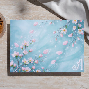 Feuille De Papier Cadeau Élégantes Initiales Fleur de Cerisier Turquoise Ro