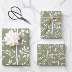 Feuille De Papier Cadeau Élégantes Silhouettes Florales Olives Minimalistes