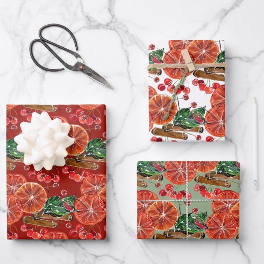 Feuille De Papier Cadeau Élégantes tranches d'oranges Bâtons de cannelle (Recto)