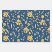 Feuille De Papier Cadeau Élégants Confleurs dessinés à la main bleu jaune (Devant)