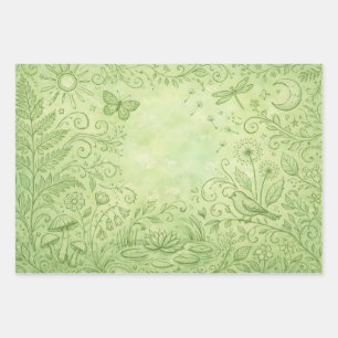 Feuille De Papier Cadeau Éléments de la nature, des plantes et de la faune 
