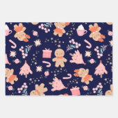 Feuille De Papier Cadeau Eléments de Noël en bleu marine (Devant)