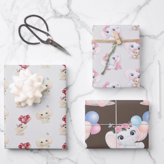 Feuille De Papier Cadeau Eléphant Bébé mignon (Recto)
