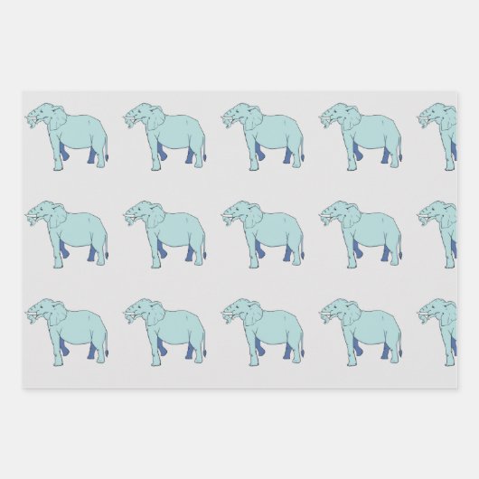 Feuille De Papier Cadeau Eléphant bleu (Devant 2)