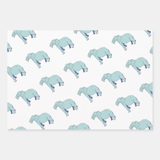 Feuille De Papier Cadeau Eléphant bleu (Devant)