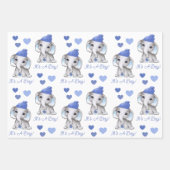Feuille De Papier Cadeau Eléphant Bleu Bleu Hiver bébé garçon douche (Devant 2)