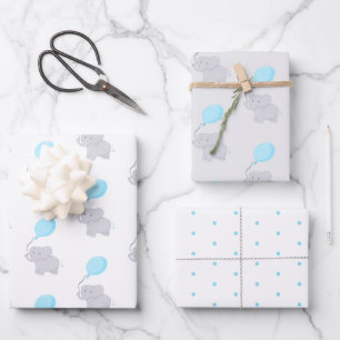 Feuille De Papier Cadeau Eléphant mignon avec ballon   Baby Boy