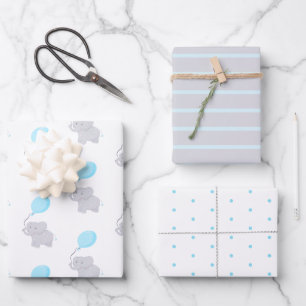 Feuille De Papier Cadeau Eléphant mignon avec ballon   Baby Boy