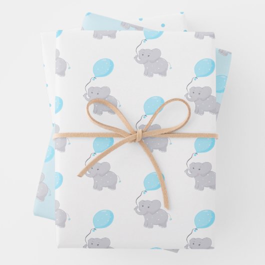 Feuille De Papier Cadeau Eléphant mignon avec ballon | Baby Boy (En situation)