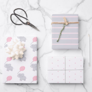 Feuille De Papier Cadeau Eléphant mignon fille Baby shower