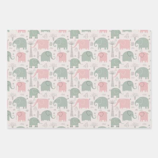 Feuille De Papier Cadeau Eléphants mignons main dessiné cadeau (Devant)