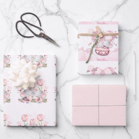 Feuille De Papier Cadeau Eléphants pour bébé de Saint Valentin (Recto)