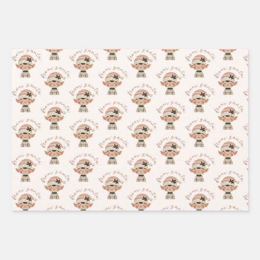 Feuille De Papier Cadeau Elfe de Noël de Père Noël (Devant)