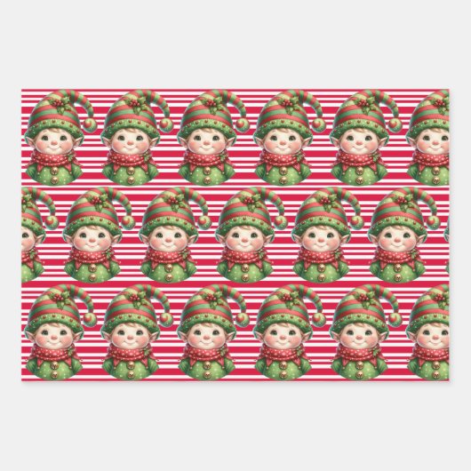 Feuille De Papier Cadeau Elfe de Noël Père Noël Elfes 3 (Devant 3)