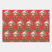 Feuille De Papier Cadeau Elfe de Noël Père Noël Elfes 3 (Devant)