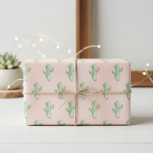 Feuille De Papier Cadeau Emballage Cactus Rose & Vert : Joli Cadeau Vibe