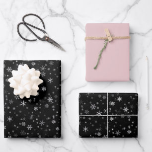 Feuille De Papier Cadeau Emballage de Noël à motif flocon de neige noir ros