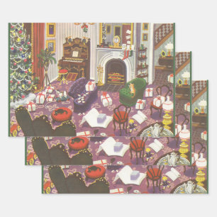 Feuille De Papier Cadeau Emballage de Noël vintage de cadeaux dans le salon
