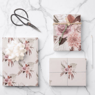 Feuille De Papier Cadeau Emballage floral d'herbe de Pampas Blush Bohème