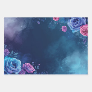 Feuille De Papier Cadeau Emballage plat de rose florale mystique, motif mys