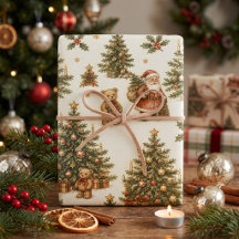Emblème de village de Noël Toile Vintage Santa