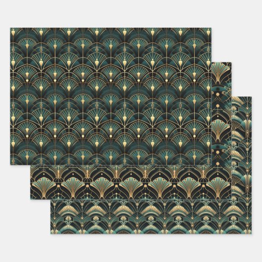 Feuille De Papier Cadeau Emerald et Gold Art déco (Lot)