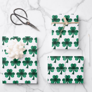 Feuille De Papier Cadeau Emerald Green Sparkles Shamrock blanc motif