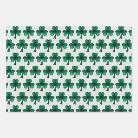 Feuille De Papier Cadeau Emerald Green Sparkles Shamrock motif noir (Devant 3)