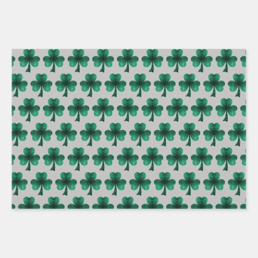 Feuille De Papier Cadeau Emerald Green Sparkles Shamrock motif noir (Devant 2)