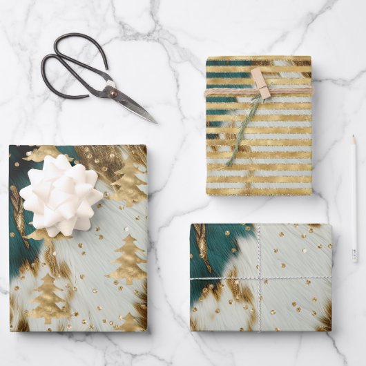 Feuille De Papier Cadeau Emerald Green White Gold Christmas Tree (Recto)