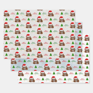 Feuille De Papier Cadeau emoji de noël poop avec chapeau de santa enveloppa