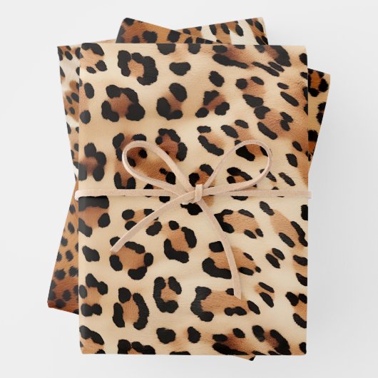 Feuille De Papier Cadeau Empreinte de léopard blanc Brown (En situation)