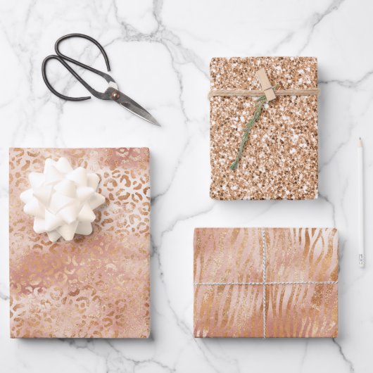 Feuille De Papier Cadeau Empreinte de léopard blanc Rose Peach (Recto)