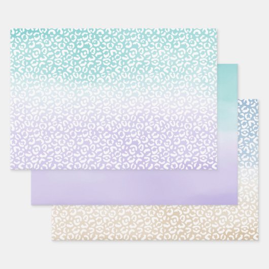Feuille De Papier Cadeau Empreinte de léopard d'aquarelle Aqua Purple Ombre (Lot)