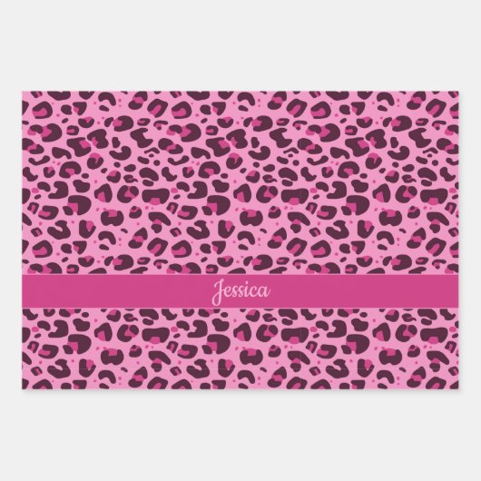 Feuille De Papier Cadeau Empreinte de léopard élégant bleu rose violet avec (Devant 2)