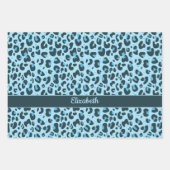 Feuille De Papier Cadeau Empreinte de léopard élégant bleu rose violet avec (Devant)