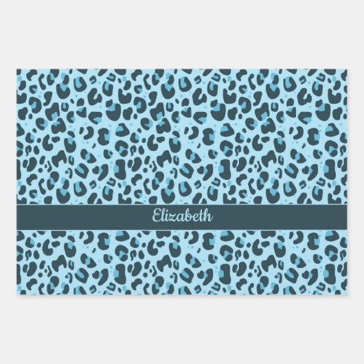 Feuille De Papier Cadeau Empreinte de léopard élégant bleu rose violet avec (Devant)