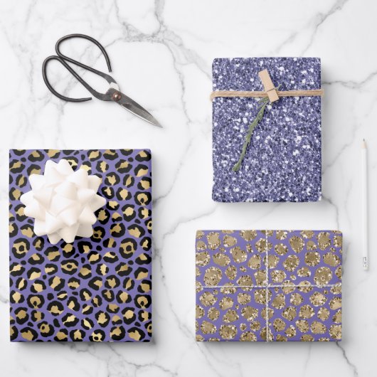 Feuille De Papier Cadeau Empreinte de léopard Glam Gold Purple (Recto)
