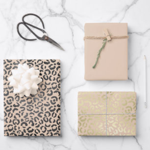 Feuille De Papier Cadeau Empreinte de léopard noir et crème