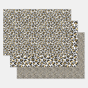 Feuille De Papier Cadeau Empreinte de léopard noir glam or