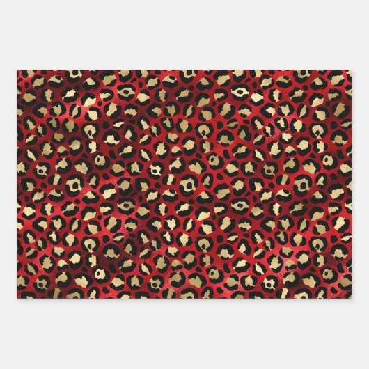 Feuille De Papier Cadeau Empreinte de léopard rouge et or (Devant 3)
