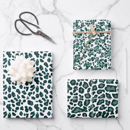 Feuille De Papier Cadeau Empreinte de léopard Turquoise moderne (Recto)