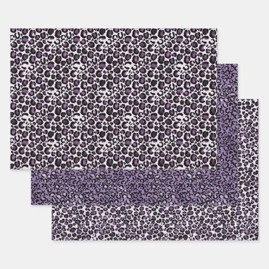 Feuille De Papier Cadeau Empreinte de léopard violet noir (Lot)