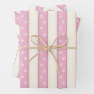 Feuille De Papier Cadeau Empreintes de pattes de chats sur Pink & Antique W