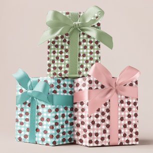 Feuille De Papier Cadeau En vichy mignon poigné Motif Ladybug
