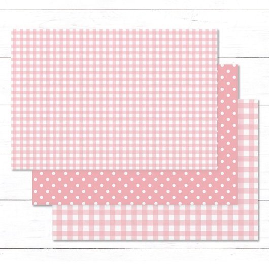 Feuille De Papier Cadeau en vichy Polka Dot Motif Peach Pink Mix and Match