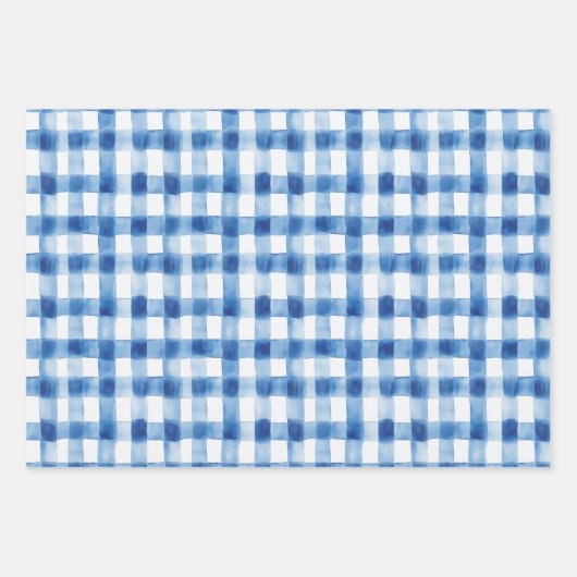 Feuille De Papier Cadeau en vichy Vérifier Motif Bleu Rose Sage Vert (Devant)